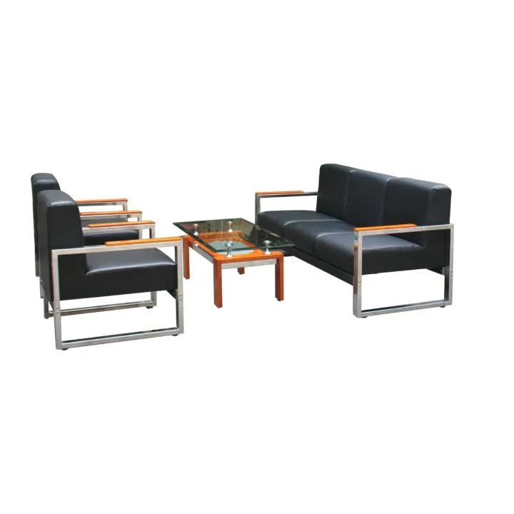 BỘ GHẾ PHÒNG KHÁCH KHUNG THÉP SF80 DA ĐEN